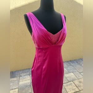 Y2K Vintage DAVID MEISTER Fuschia Pink Beaded Cocktail Dress Sz 4